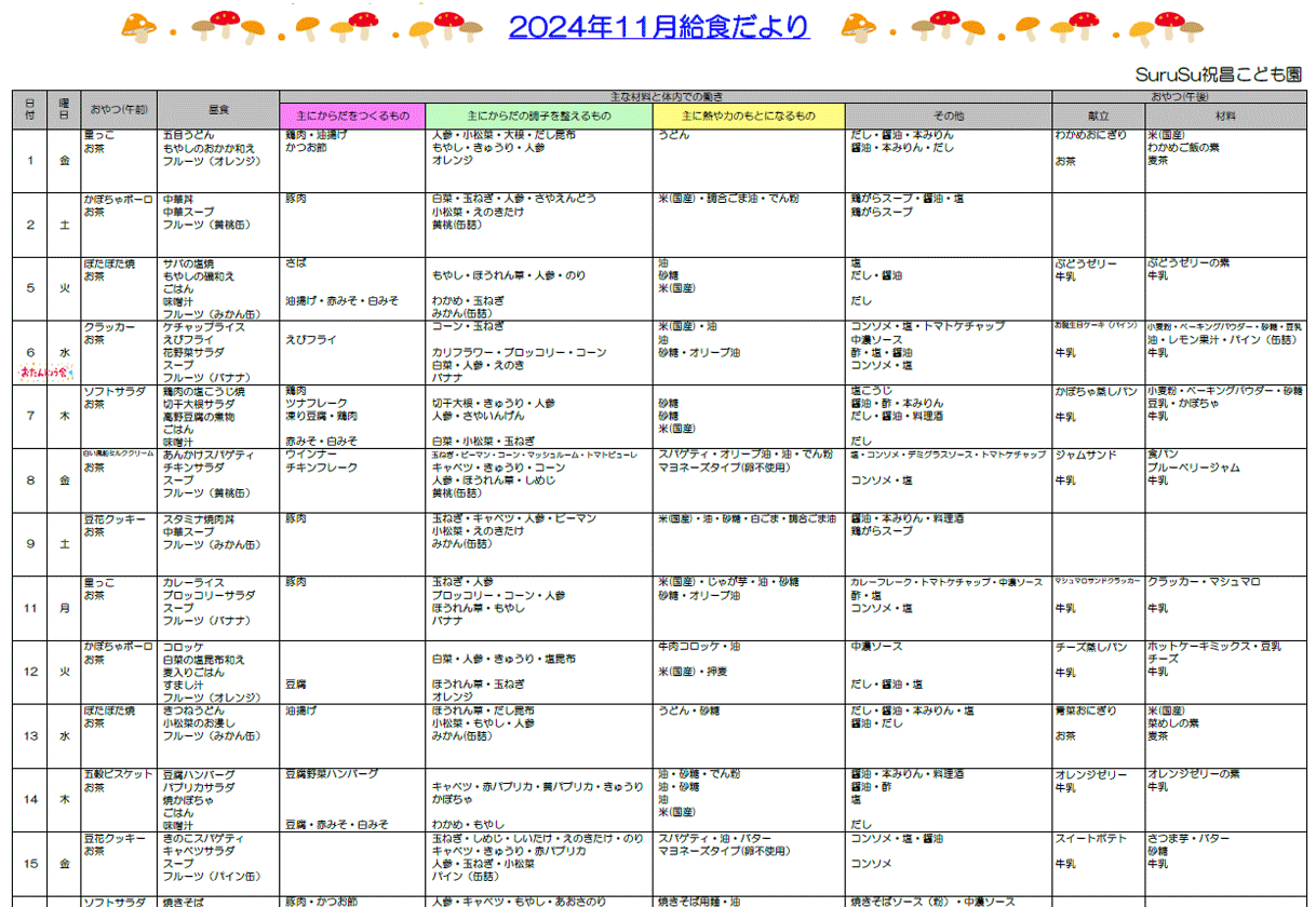 2024年11月の給食献立